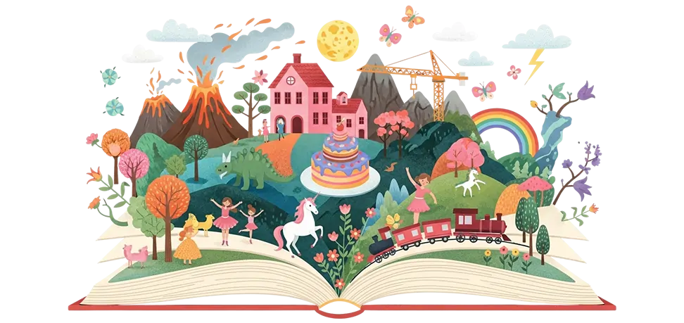Child holding a stack of picture books